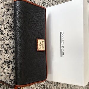 Dooney & Bourke Black Pebble Leather Wallet with Tan Edges